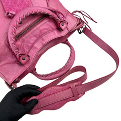 Pre-owned Balenciaga City Leather Shoulder Bag Pink Woven Handle with Mirror shoulder bag
