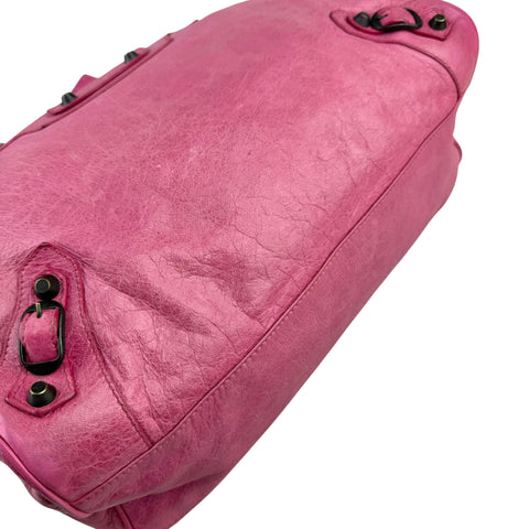 Balenciaga City Leather Shoulder Bag Pink Woven Handle with Mirror