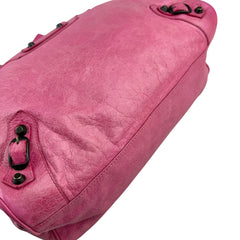 Pre-owned Balenciaga City Leather Shoulder Bag Pink Woven Handle with Mirror shoulder bag