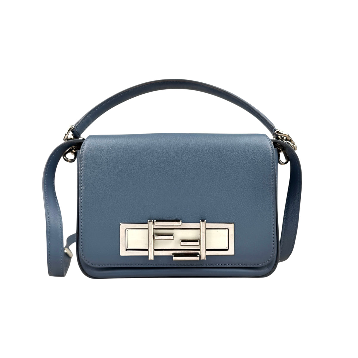 Fendi Cerulean Blue Calfskin Leather Baguette Shoulder Bag