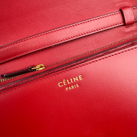 Celine Classic Box Medium Leather Shoulder Bag Red Color