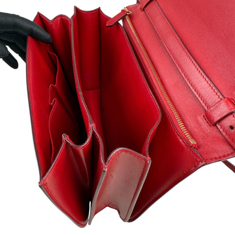 Celine Classic Box Medium Leather Shoulder Bag Red Color