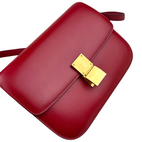 Celine Classic Box Medium Leather Shoulder Bag Red Color