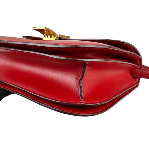 Celine Classic Box Medium Leather Shoulder Bag Red Color