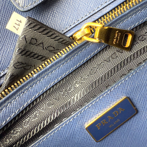 PRADA Safiano Triangle with logo Shoulder Bag Handbag Blue leather
