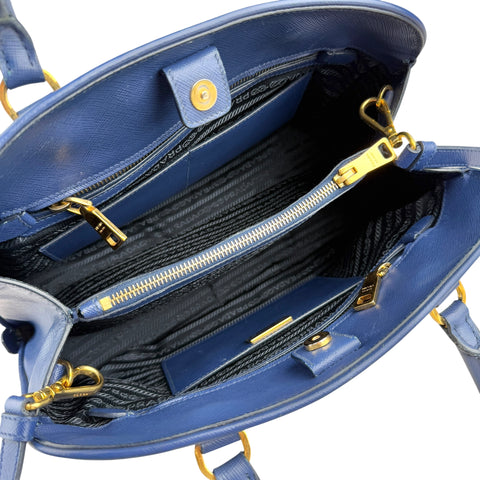 PRADA Safiano Triangle with logo Shoulder Bag Handbag Blue leather