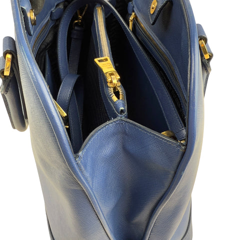 PRADA Safiano Triangle with logo Shoulder Bag Handbag Blue leather