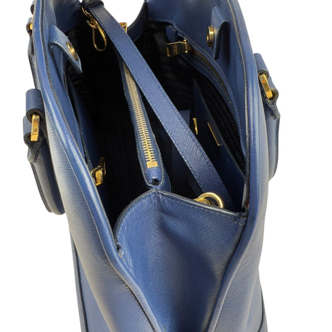 PRADA Safiano Triangle with logo Shoulder Bag Handbag Blue leather