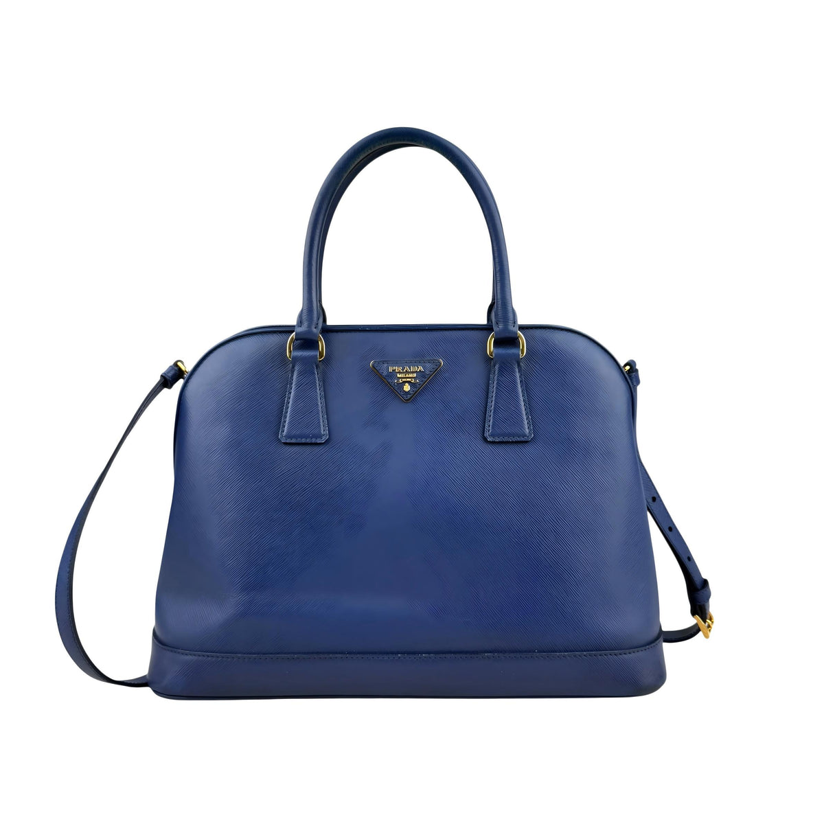PRADA Safiano Triangle with logo Shoulder Bag Handbag Blue leather