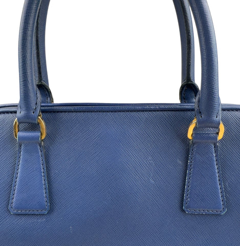 PRADA Safiano Triangle with logo Shoulder Bag Handbag Blue leather