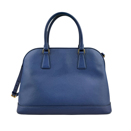 PRADA Safiano Triangle with logo Shoulder Bag Handbag Blue leather
