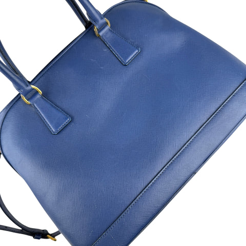 PRADA Safiano Triangle with logo Shoulder Bag Handbag Blue leather
