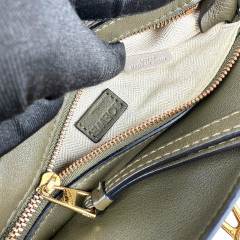 LOEWE Puzzle Colorblock Mini Satchel Bag In Green Oat