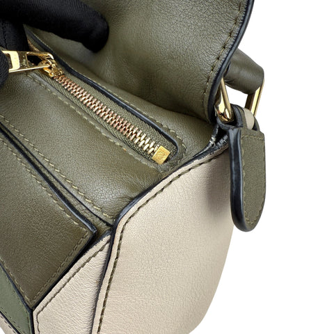 LOEWE Puzzle Colorblock Mini Satchel Bag In Green Oat