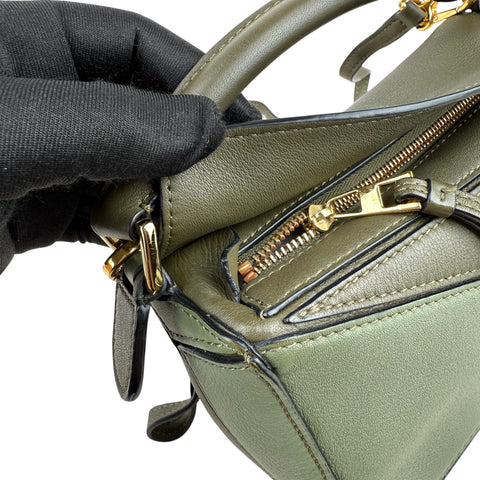 LOEWE Puzzle Colorblock Mini Satchel Bag In Green Oat
