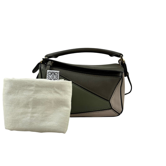 LOEWE Puzzle Colorblock Mini Satchel Bag In Green Oat
