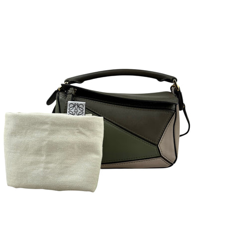 LOEWE Puzzle Colorblock Mini Satchel Bag In Green Oat
