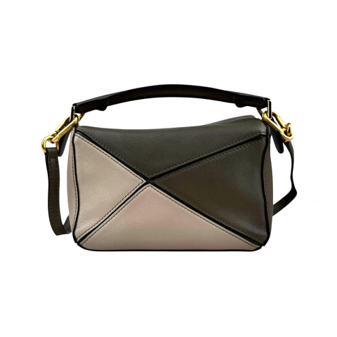 LOEWE Puzzle Colorblock Mini Satchel Bag In Green Oat
