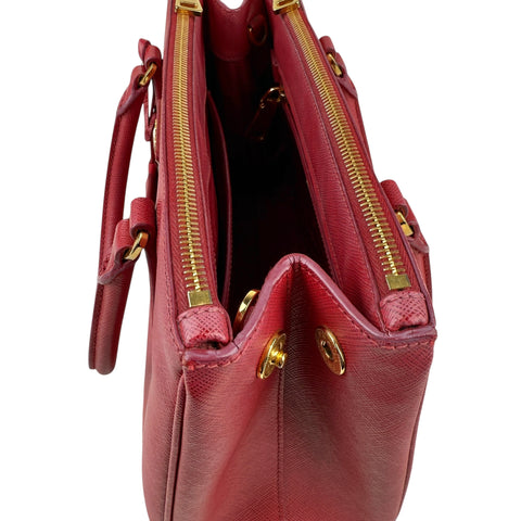 Prada Dark Red Saffiano Lux Leather  Zip Tote Bag