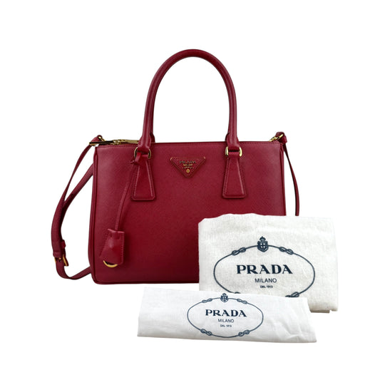 Prada Dark Red Saffiano Lux Leather  Zip Tote Bag