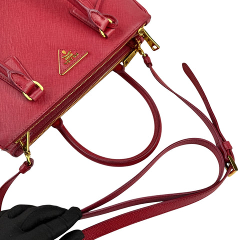 Prada Dark Red Saffiano Lux Leather  Zip Tote Bag