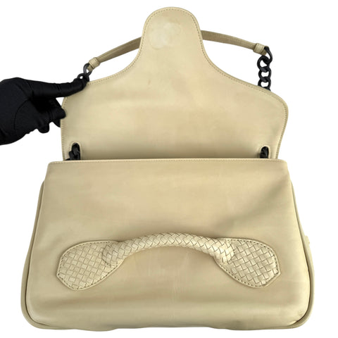 Bottega Veneta Beige Intrecciato Leather Rialto Shoulder Bag