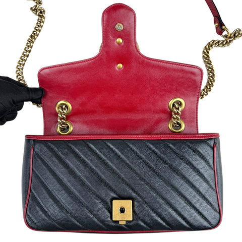 Gucci Black Shiny Quilted Marmont Large Shoulder Bag