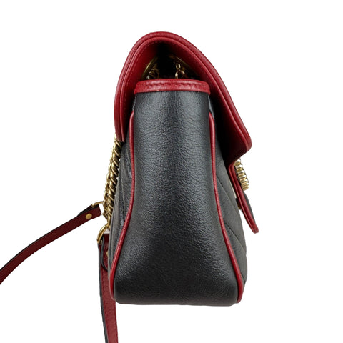 Gucci Black Shiny Quilted Marmont Large Shoulder Bag