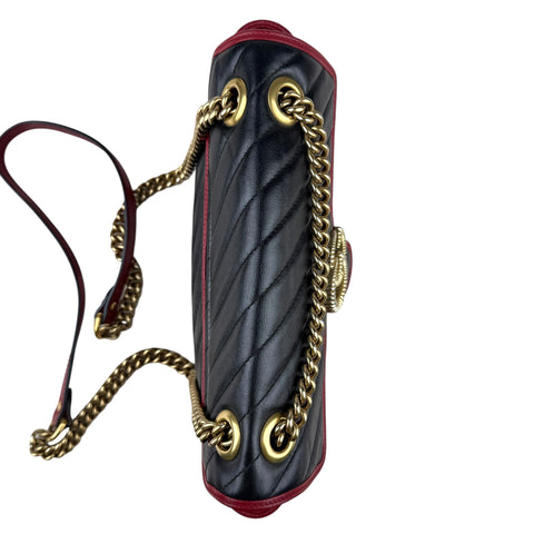 Gucci Black Shiny Quilted Marmont Large Shoulder Bag