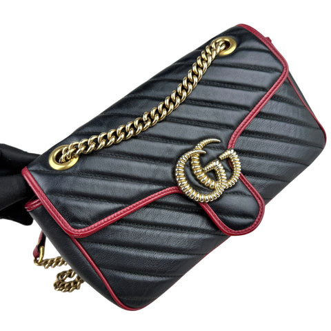 Gucci Black Shiny Quilted Marmont Large Shoulder Bag