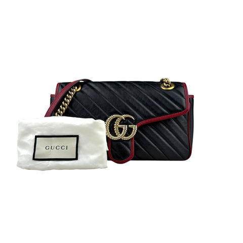 Gucci Black Shiny Quilted Marmont Large Shoulder Bag