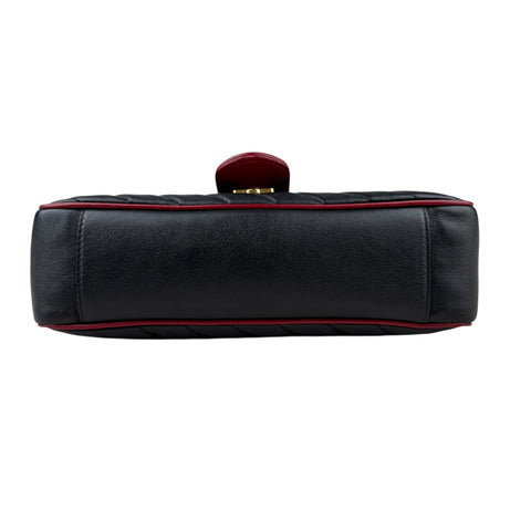 Gucci Black Shiny Quilted Marmont Large Shoulder Bag