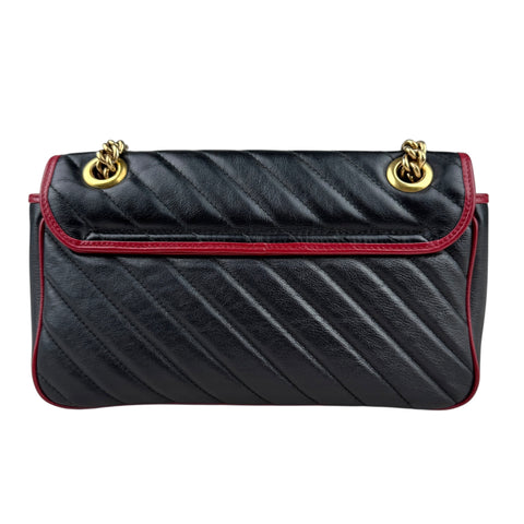 Gucci Black Shiny Quilted Marmont Large Shoulder Bag