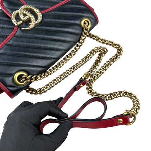 Gucci Black Shiny Quilted Marmont Large Shoulder Bag