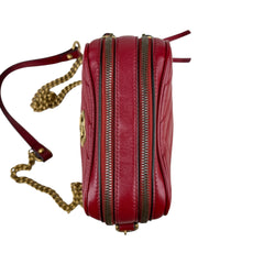 Pre-owned gucci-gg-marmont-double-zip-red-front-view