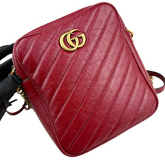 Pre-owned gucci-gg-marmont-double-zip-red-front-view back view