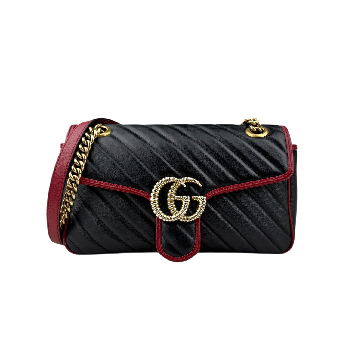 Gucci Black Shiny Quilted Marmont Large Shoulder Bag