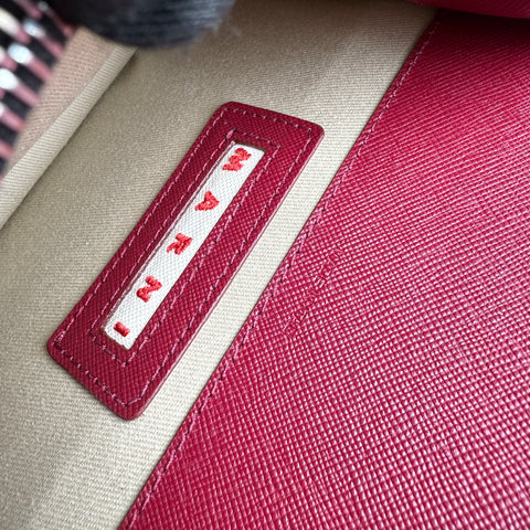 Marni Trunk Mini Grid-Print Leather Shoulder Bag