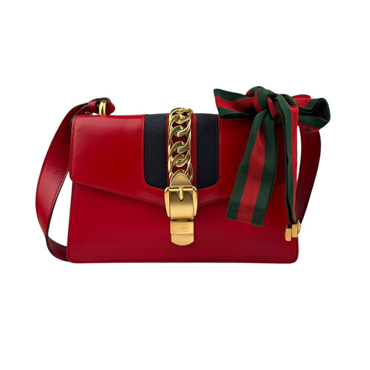 Gucci Sylvie Shoulder Bag Medium Red Leather