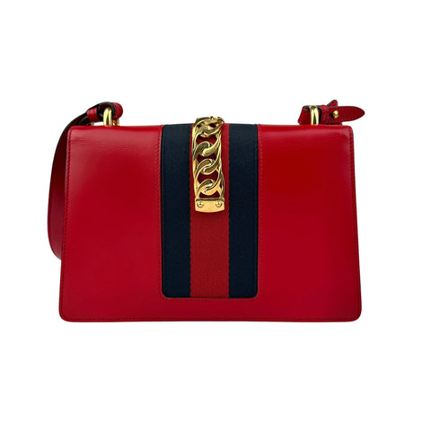 Gucci Sylvie Shoulder Bag Medium Red Leather
