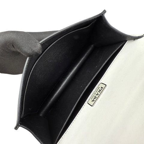 Prada White/Black Saffiano and Leather Crystal Embellished Cahier Crossbody Bag