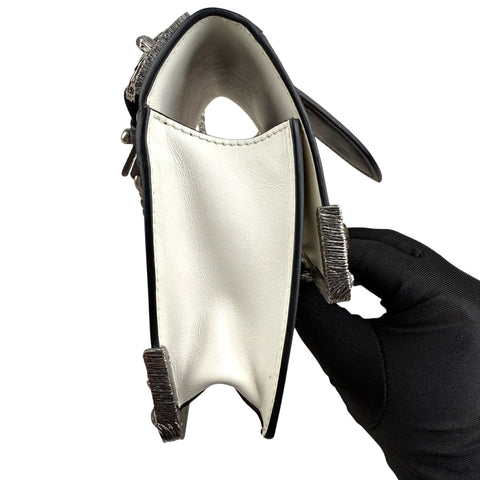 Prada White/Black Saffiano and Leather Crystal Embellished Cahier Crossbody Bag