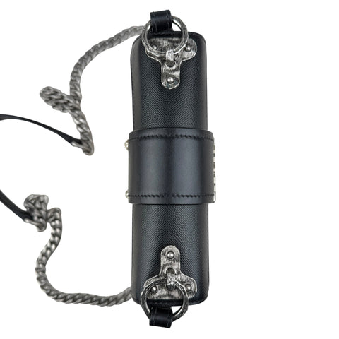 Prada White/Black Saffiano and Leather Crystal Embellished Cahier Crossbody Bag