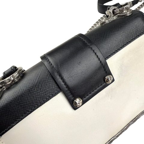 Prada White/Black Saffiano and Leather Crystal Embellished Cahier Crossbody Bag