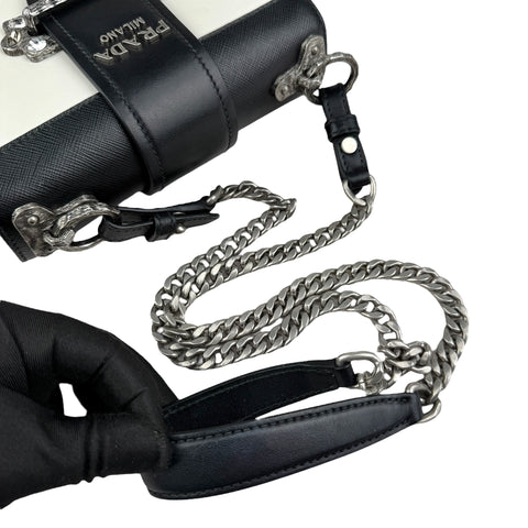 Prada White/Black Saffiano and Leather Crystal Embellished Cahier Crossbody Bag