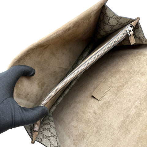 Gucci Beige Embroidered GG Supreme Canvas & Brown Suede Medium Dionysus