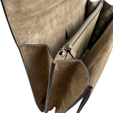 Gucci Beige Embroidered GG Supreme Canvas & Brown Suede Medium Dionysus