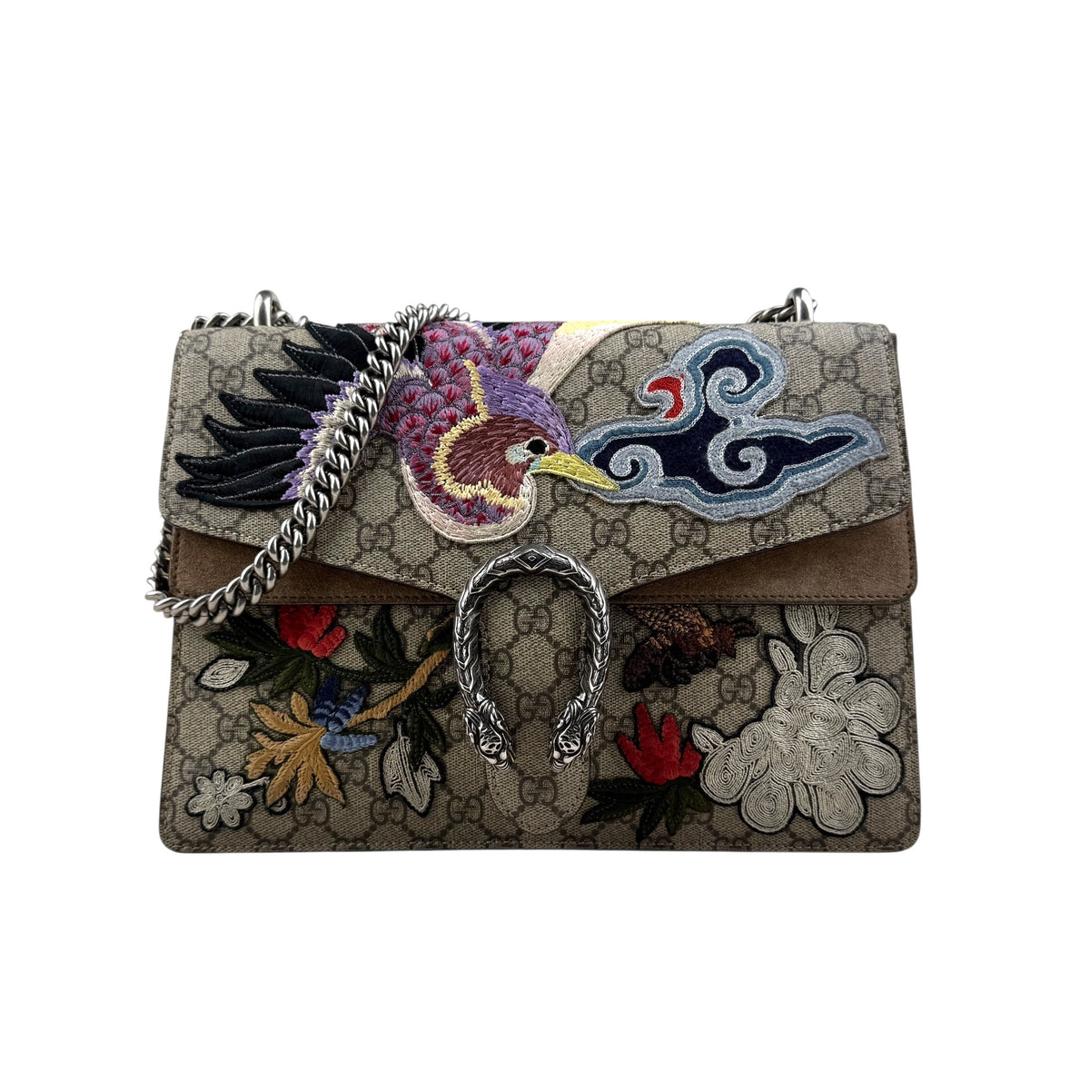 Gucci Beige Embroidered GG Supreme Canvas & Brown Suede Medium Dionysus