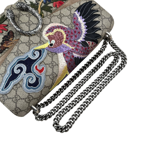 Gucci Beige Embroidered GG Supreme Canvas & Brown Suede Medium Dionysus