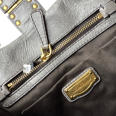 MIU MIU Matelasse Handbag Shoulder Bag Gathered Leather Gray